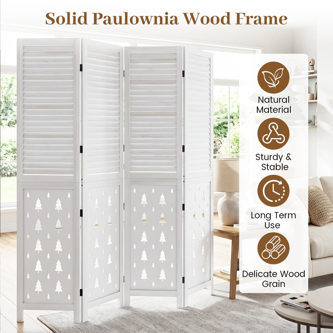 GIANTEX 4 Panel Folding Room Divider with Louvered Slats &amp; Pine Tree Cutout