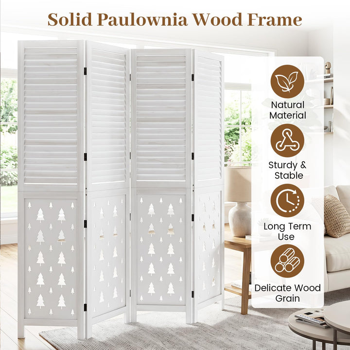 GIANTEX 4 Panel Folding Room Divider with Louvered Slats &amp; Pine Tree Cutout