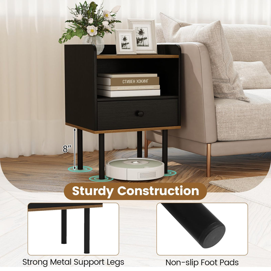 Giantex Wood Night Stand with Drawer - Mid Century Modern Bedside Table