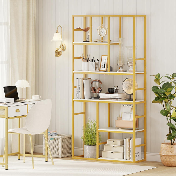 Giantex 5-Tier Bookshelf 71" Freestanding Golden Bookcase with Open Storage Shelves