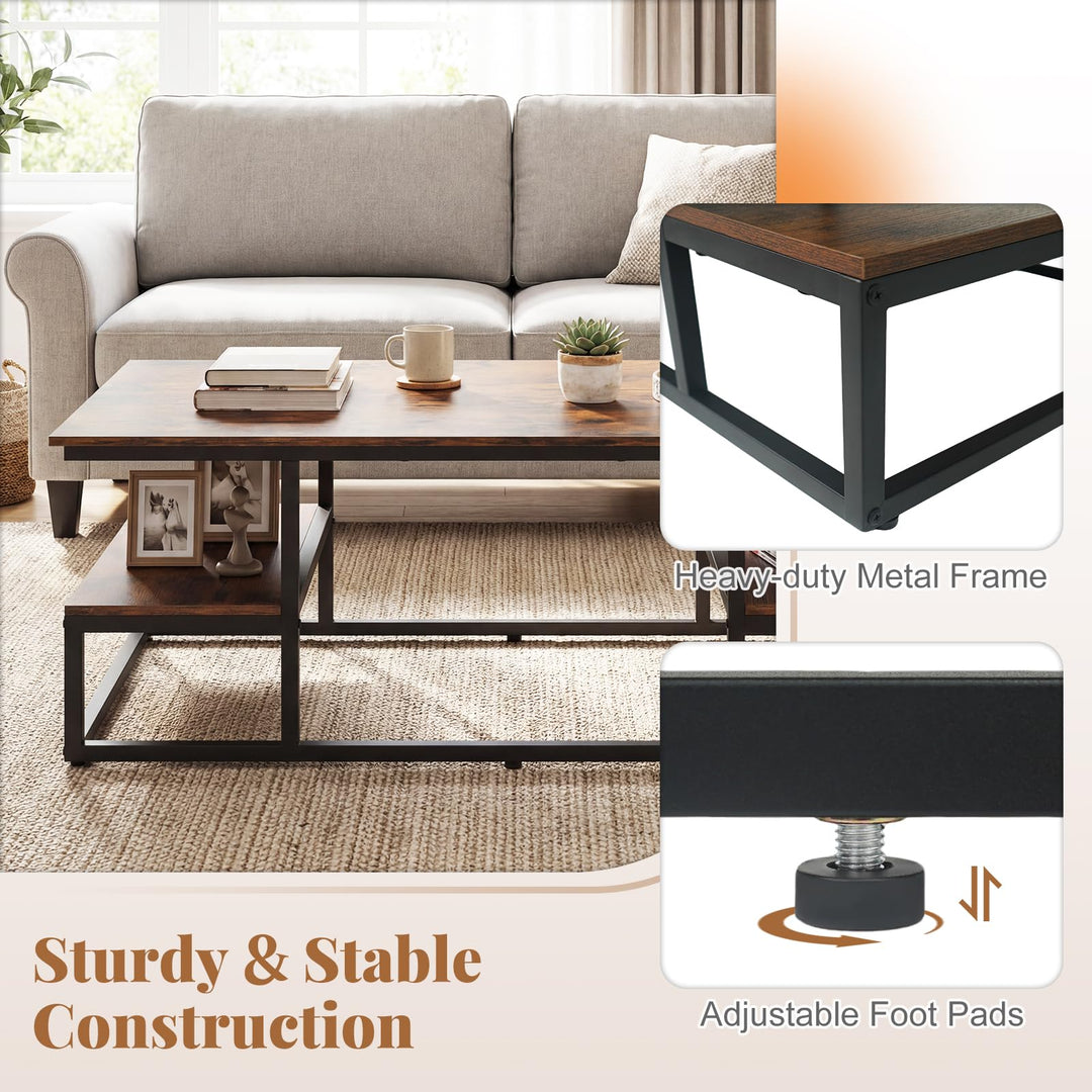 Giantex 43" Rectangular Modern Coffee Table with Storage &amp; Open Shelves