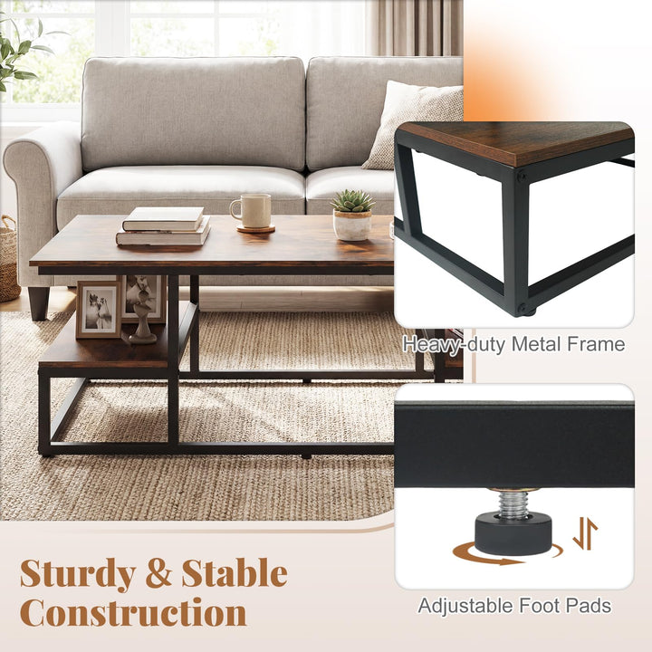 Giantex 43" Rectangular Modern Coffee Table with Storage &amp; Open Shelves