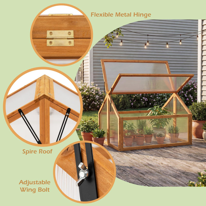 Ginatex Wood Cold Frame Greenhouse Portable Raised Flower Planter Protection with Transparent Openable Roof