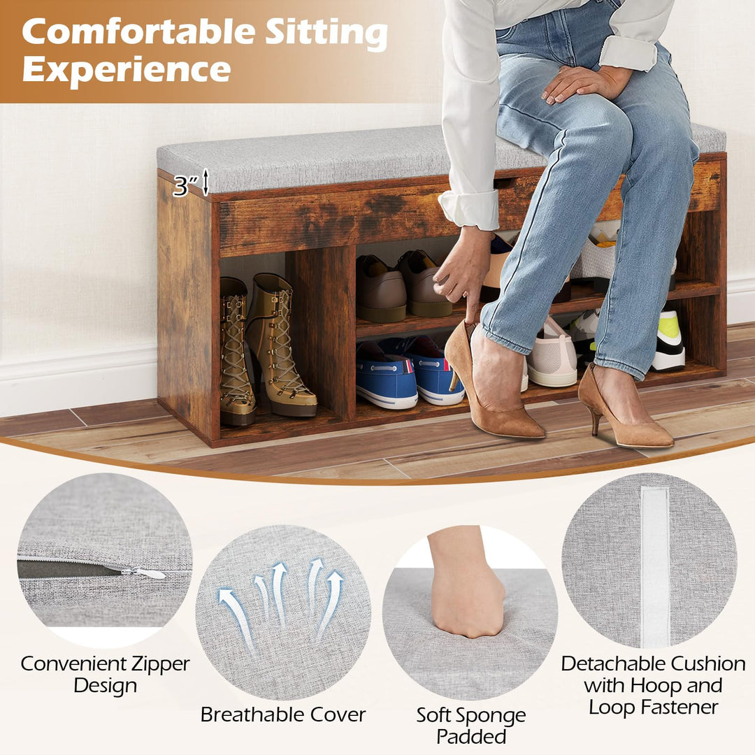 Giantex 3 Tier Shoe Rack Organizer with Flip Top Storage and Padded Seat Cushion