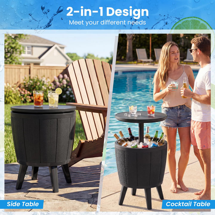 Giantex 3-in-1 Outdoor Cooler Bar Table | 10-Gallon Ice Bucket with Lift-Top Cocktail Table