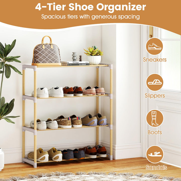 Giantex 3/4-Tier Solid Wood Shoe Rack with Slatted Open Shelves