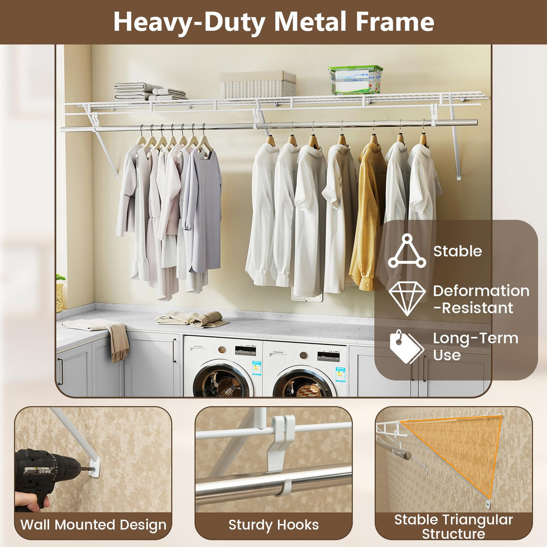 Giantex 6 ft Wall Mounted Closet Shelf with Hanging Rod