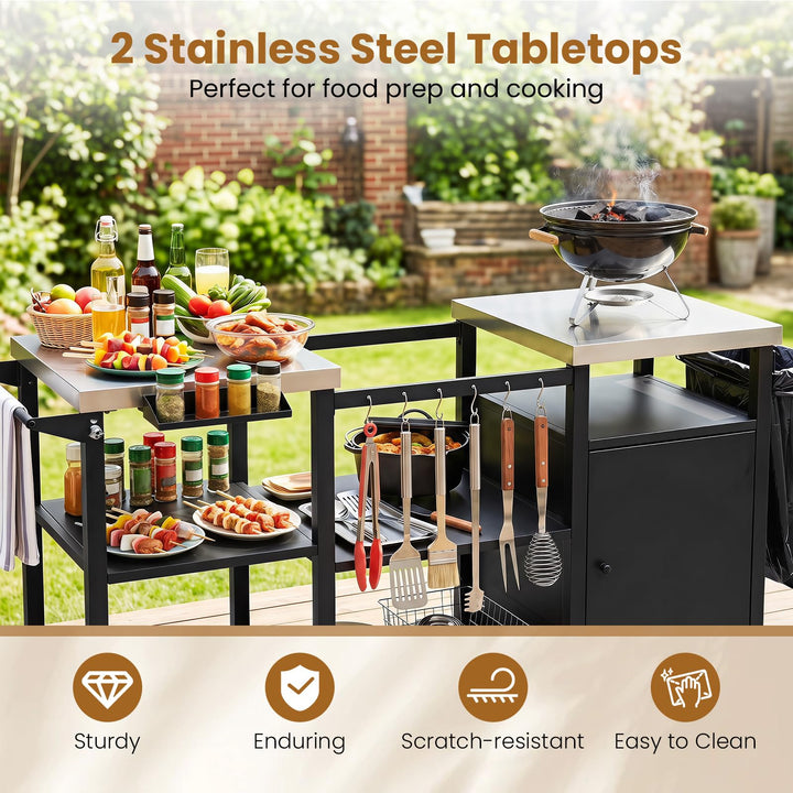 Giantex Outdoor Grill Cart with Cabinet Stainless Steel Tabletop and Hooks