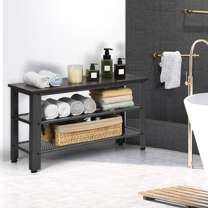 Giantex 3-Tier Shoe Bench, Industrial Shoe Rack with 2 Mesh Storage Shelves