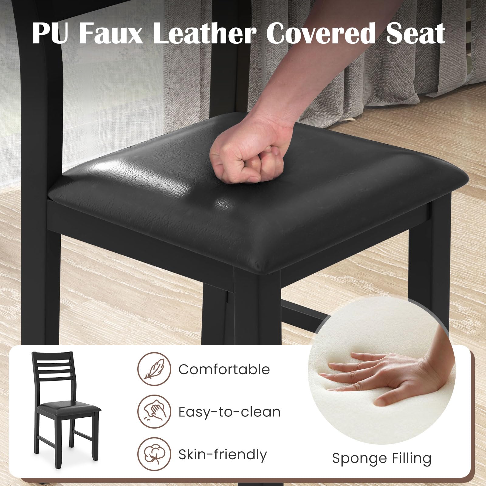 Giantex Dining Chairs Black, Faux Leather Upholstered Kitchen Chairs w/Padded Seat & Ladder Back