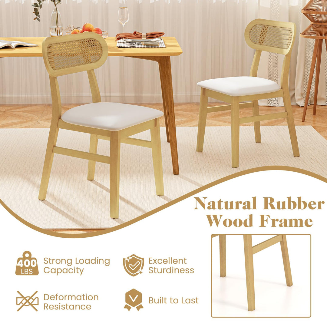 Giantex Faux Leather Upholstered Kitchen Chairs w/Breathable Mesh Cane Backrest