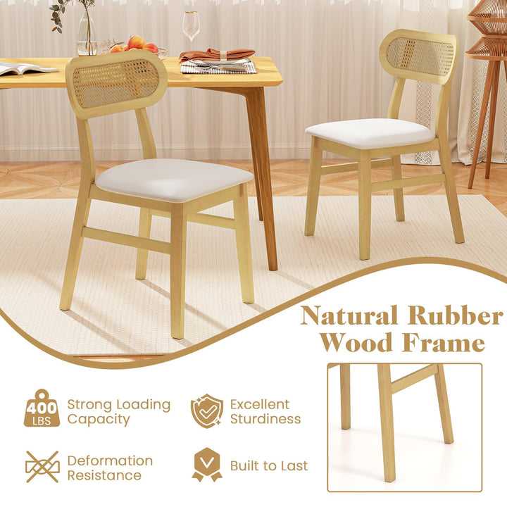 Giantex Faux Leather Upholstered Kitchen Chairs w/Breathable Mesh Cane Backrest