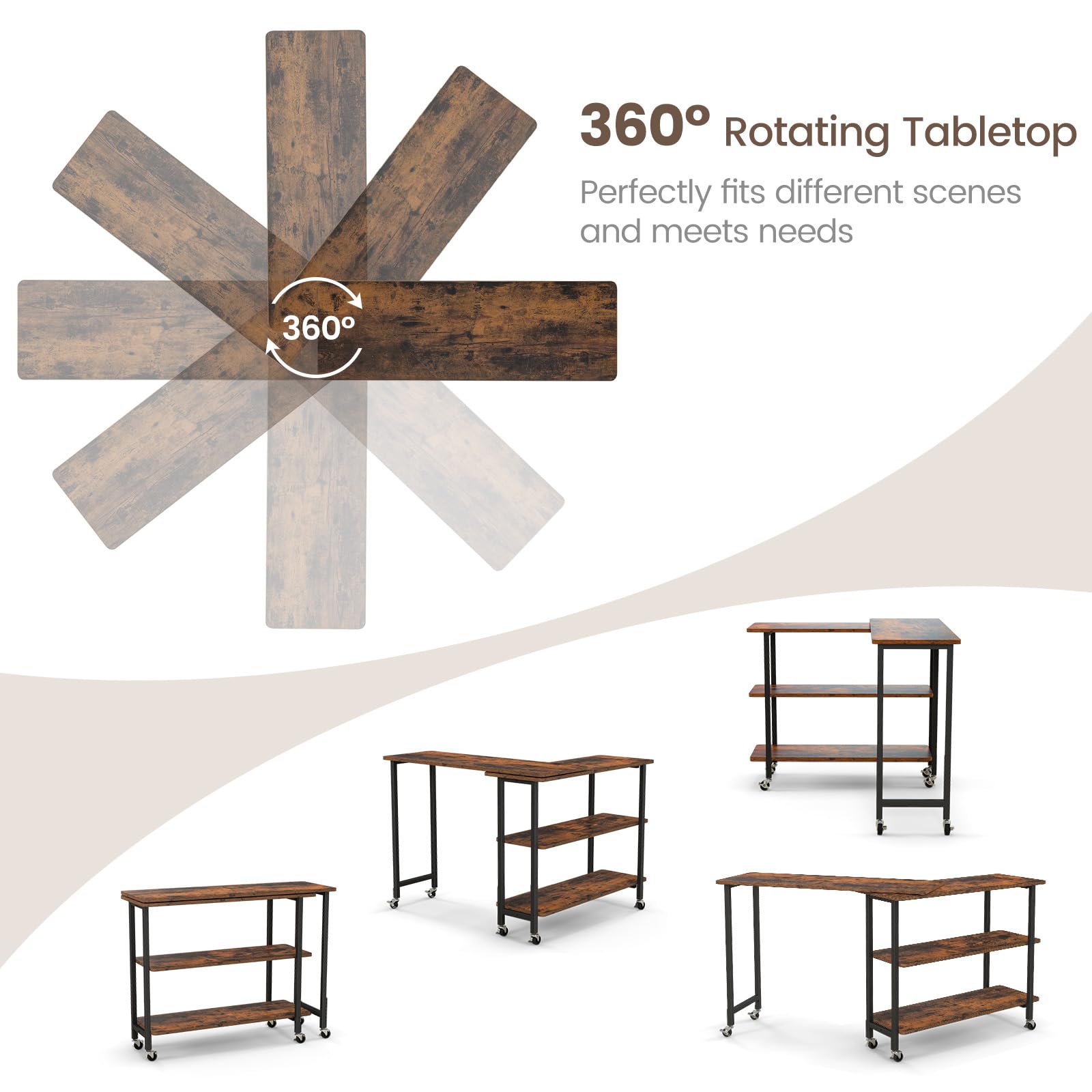 Giantex 360° Free Rotating Sofa Side Table