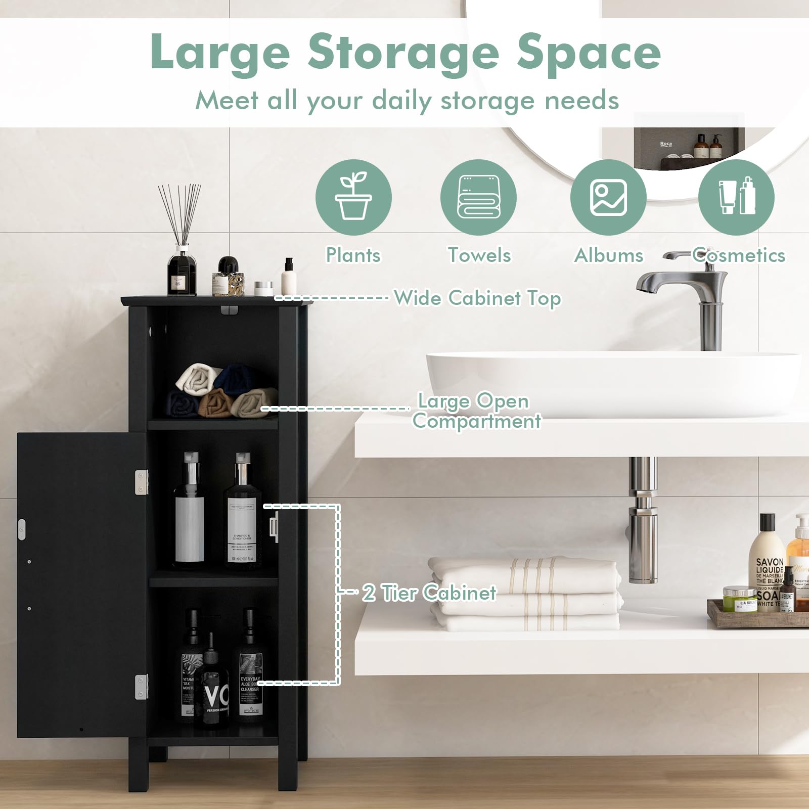 Giantex Narrow Bathroom Storage Cabinet - Corner Unit with Open Compartment, Adjustable Shelf