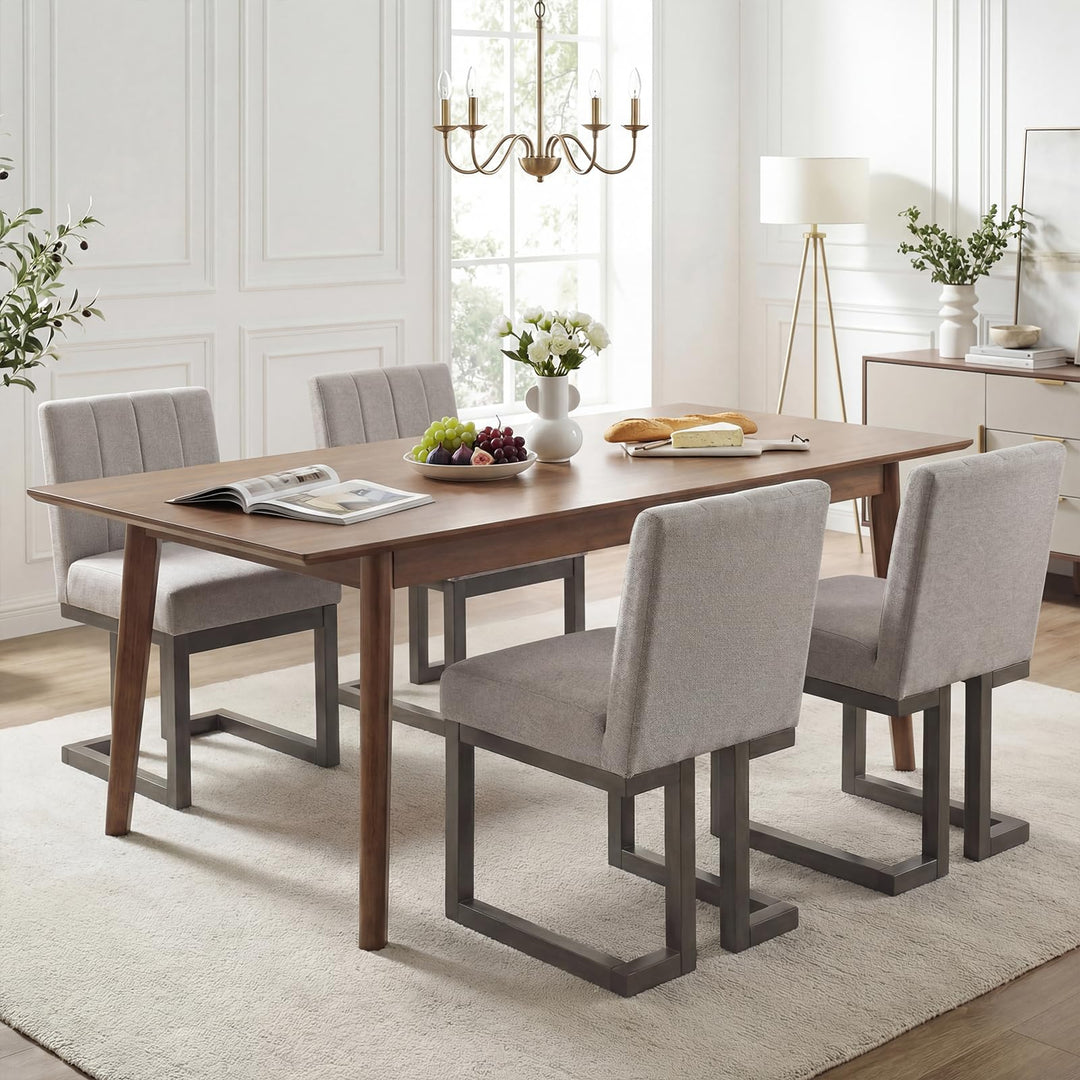 Giantex Farmhouse Fabric Upholstered Kitchen Chairs with 5.5" Thickened Padded Seat
