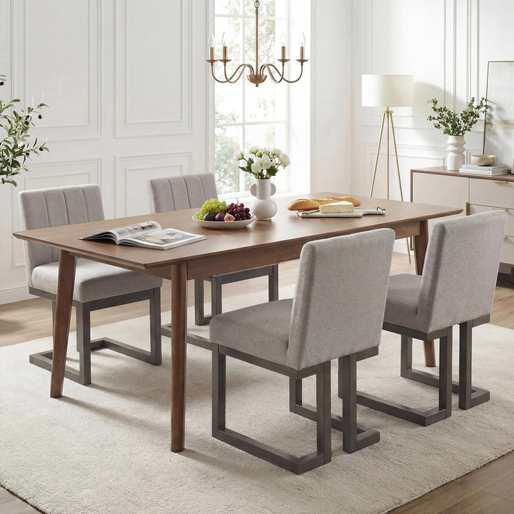 Giantex Farmhouse Fabric Upholstered Kitchen Chairs with 5.5" Thickened Padded Seat