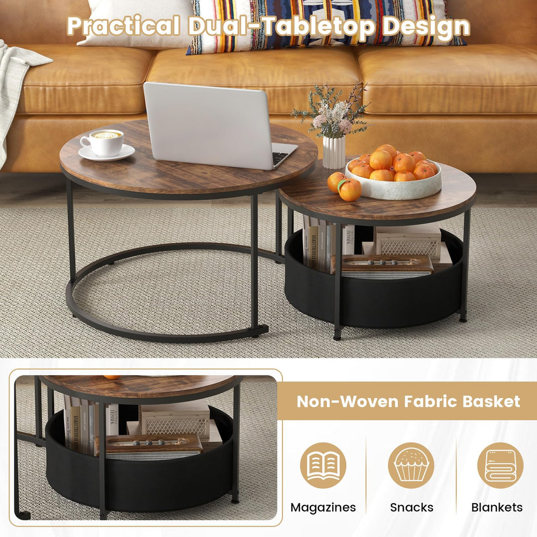 Giantex 31.5" Round Coffee Table with Removable Fabric Basket &amp; Metal Frame