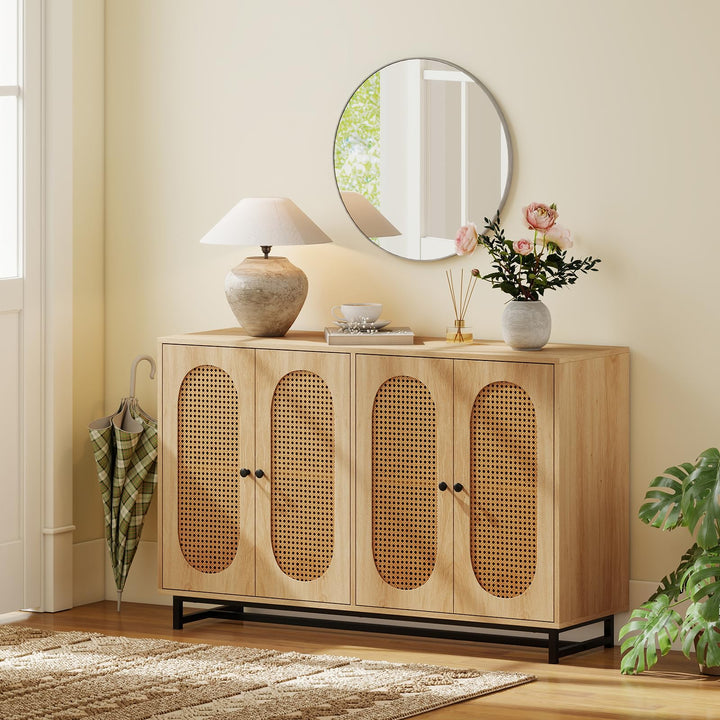 Giantex 50" PE Rattan Sideboard Buffet Cabinet with 4 Doors and Adjustable Shelves