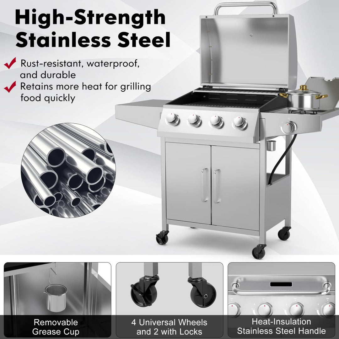 Giantex Propane Gas Grill with 4 Main Burners and Side Burner, total 50,000 BTU