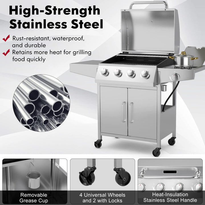 Giantex Propane Gas Grill with 4 Main Burners and Side Burner, total 50,000 BTU