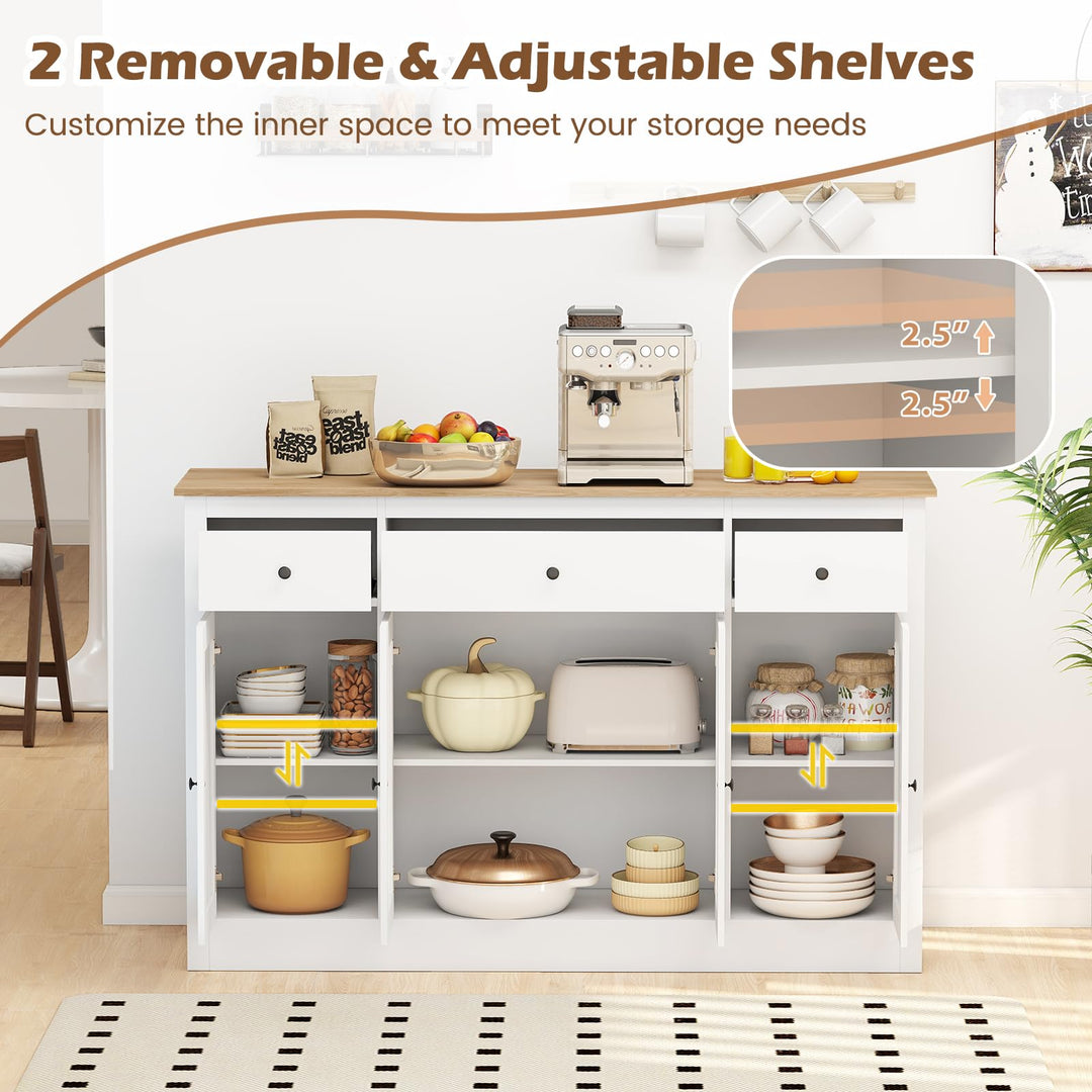 Giantex 55" Large Buffet Sideboard with 3 Drawers & 2 See-Through Doors