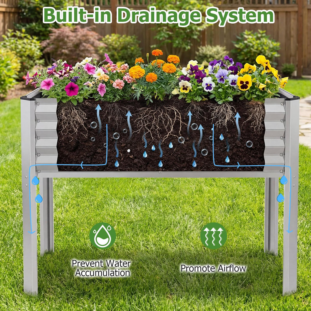 Giantex Galvanized Raised Garden Bed with Legs Set 1/2 46"x24"x31" Metal Elevated Planter Box