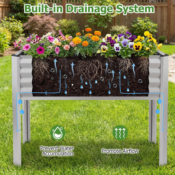 Giantex Galvanized Raised Garden Bed with Legs Set 1/2 46"x24"x31" Metal Elevated Planter Box