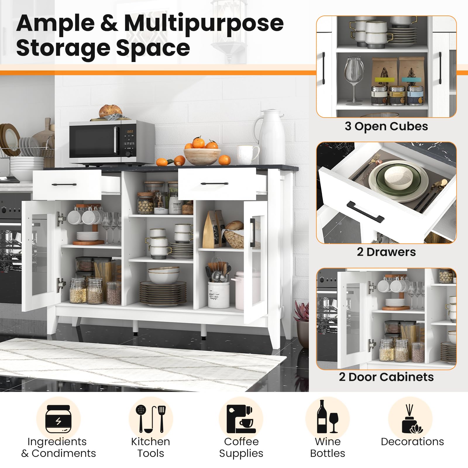Giantex Sideboard Buffet Cabinet with 2 Drawers, Kitchen Storage Cabinet w/2 Doors, Open Compartments