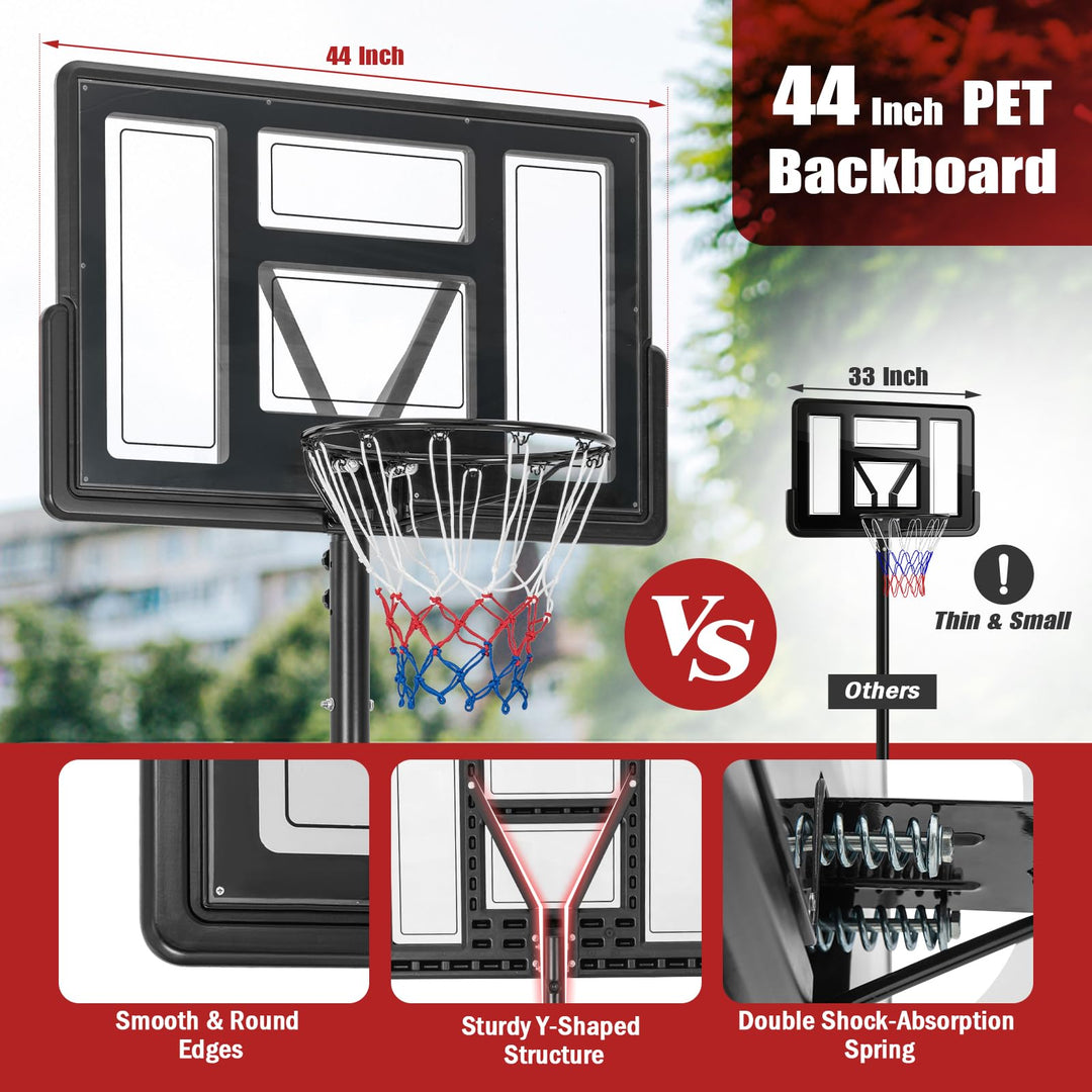 Giantex Basketball Hoop Outdoor 4.4-10 FT Adjustable, Portable Basketball Hoop Goal System w/ 44 Inch Shatterproof Backboard