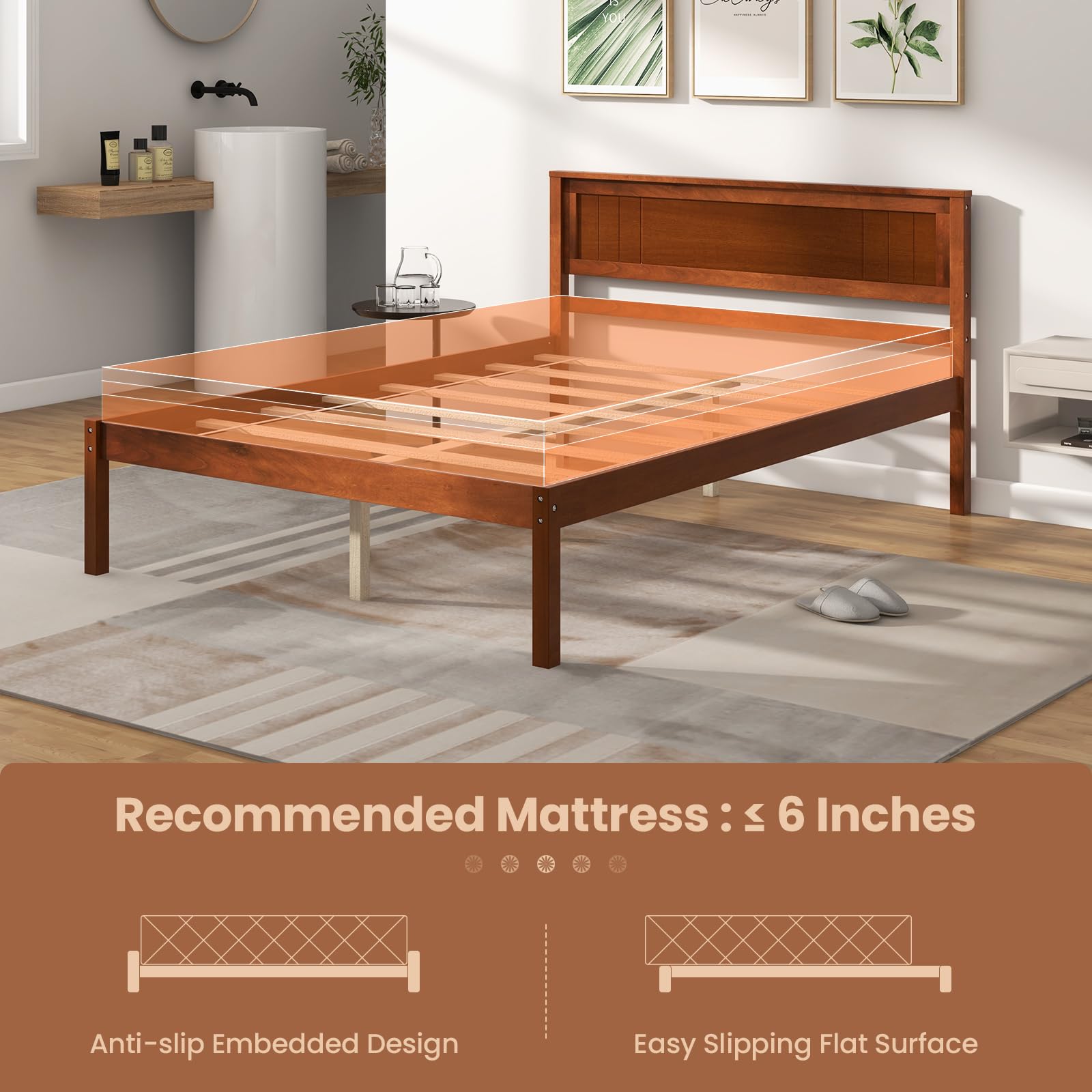 Giantex Wood Full Platform Bed with Headboard