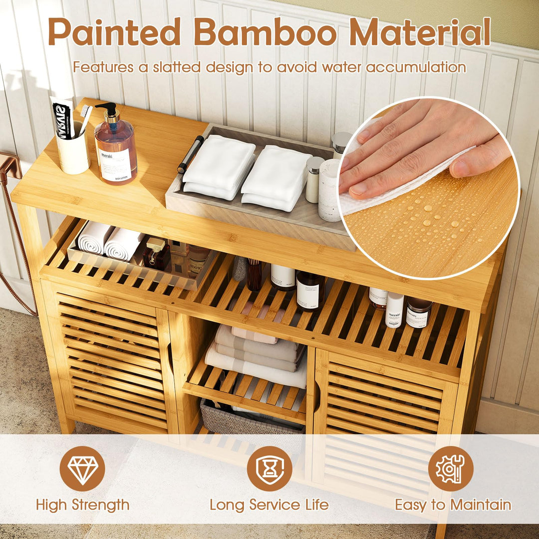 Giantex Bamboo Bathroom Storage Cabinet 2-Door Storage Organizer with Shelves