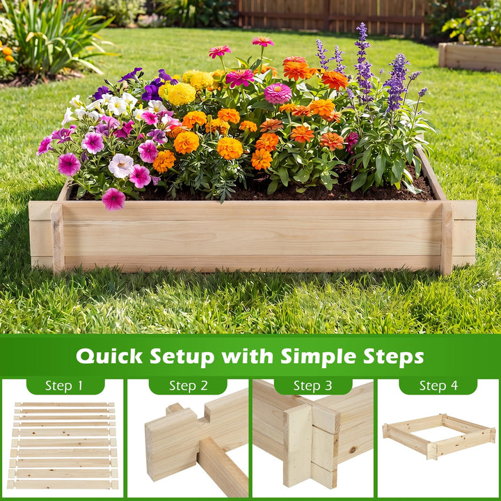Giantex 40" x 40" Square Fir Wood Planter Box with Open-Ended Base for Vegetables Flowers Herbs