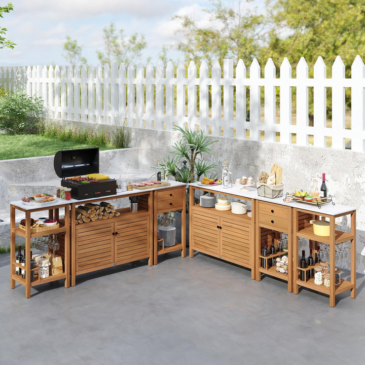 Giantex Acacia Wood Outdoor Side Table, Patio Buffet Cabinet Bar Table