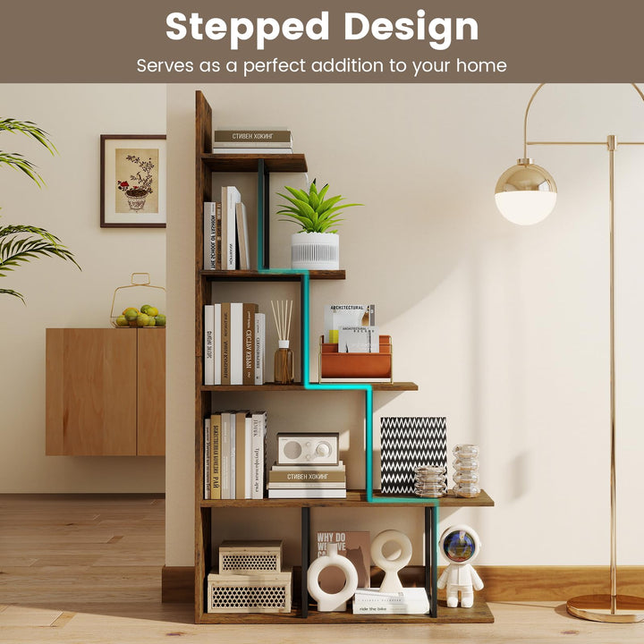 Giantex 5-Tier Stepped Bookshelf | 62" Tall Ladder Corner Bookcase W/Stable Metal Support