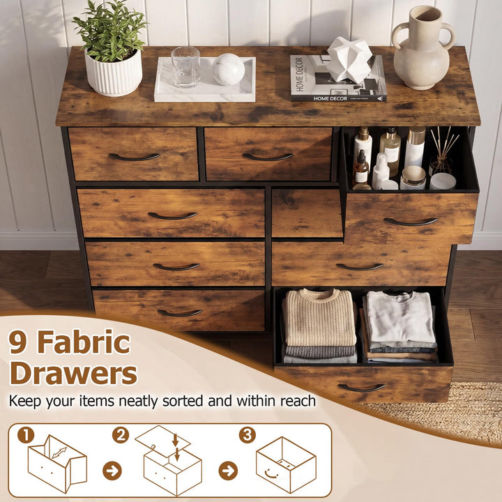 Giantex 9-Drawer Tall Fabric Storage Organizer Chest with Wooden Top &amp; Sturdy Metal Frame