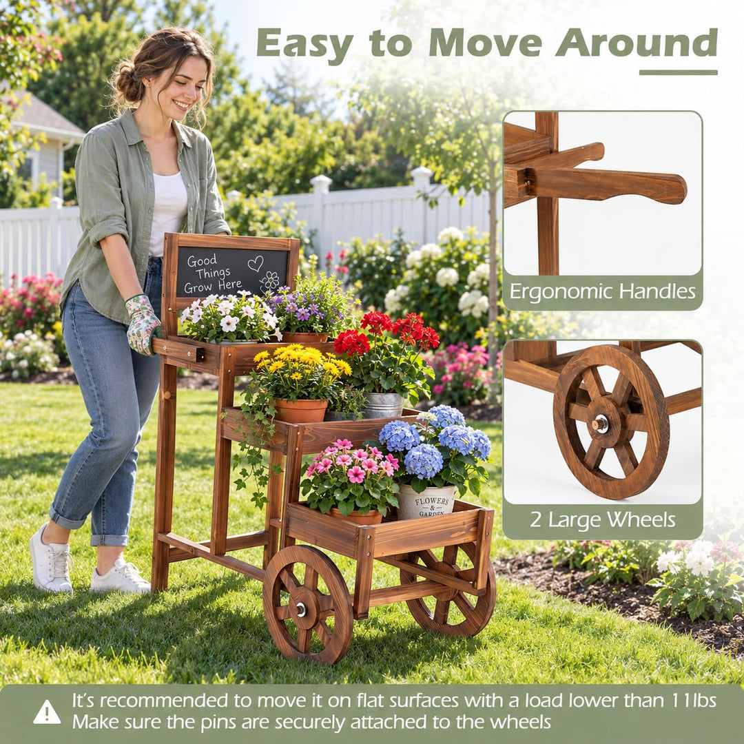 GIANTEX 3-Tier Wooden Plant Stand with Chalkboard &amp; Wheels