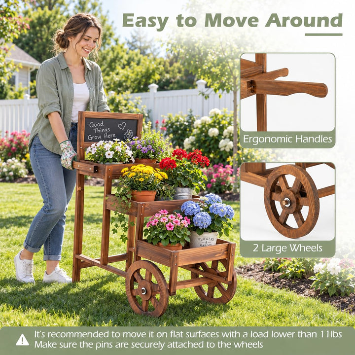 GIANTEX 3-Tier Wooden Plant Stand with Chalkboard &amp; Wheels