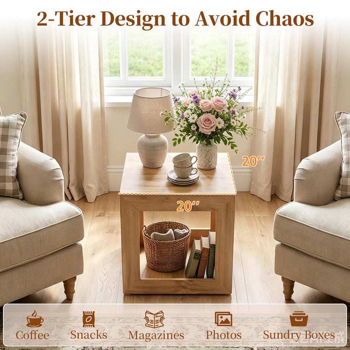 GIANTEX 20" Square Farmhouse End Table with 2-Tier Storage Shelf (1/2)
