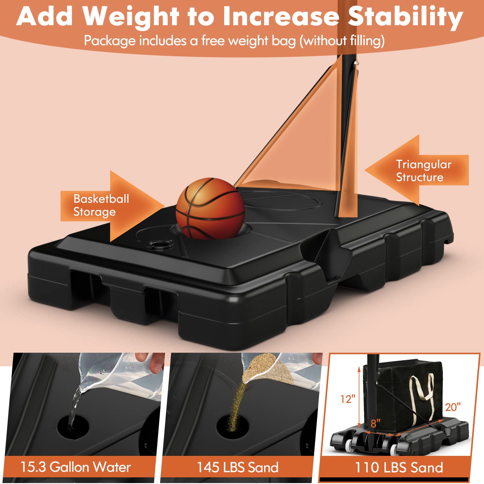 Outdoor  8-10Ft Height Adjustable Basketball Stand System - Giantex