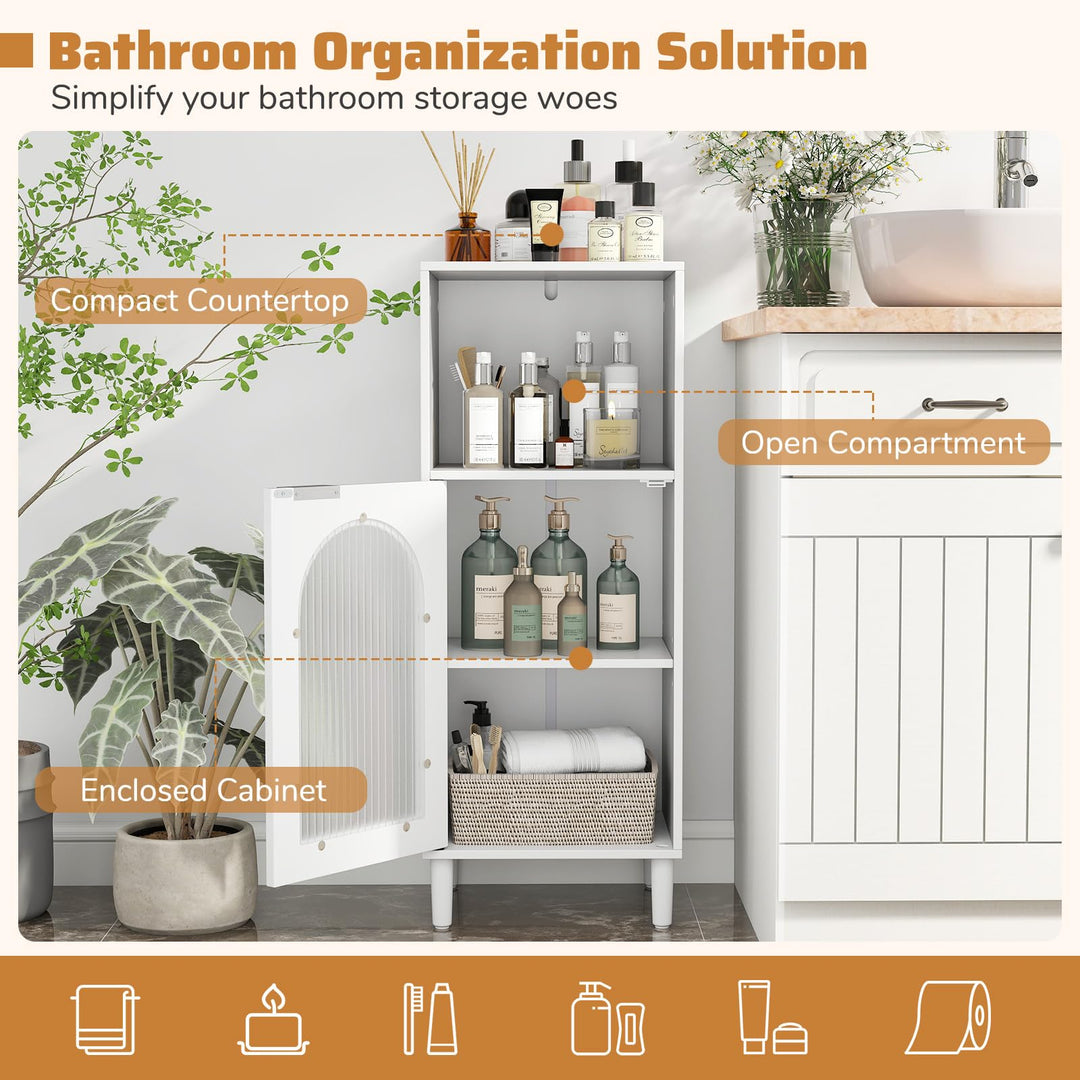 Giantex Bathroom Corner Floor Cabinet with Removable Shelf & Fluted Tempered Glass Door