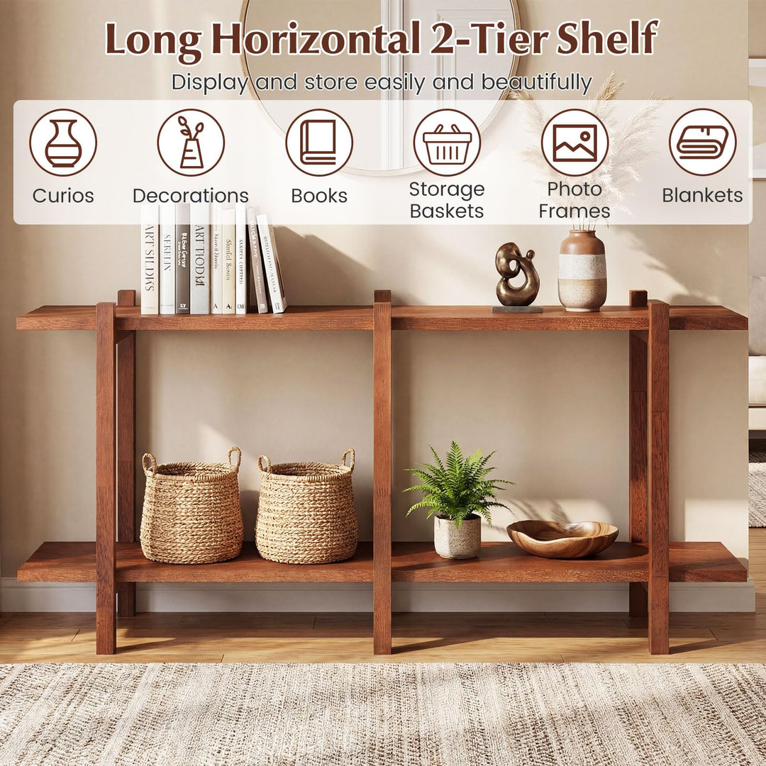 Giantex 2 Tier Wood Bookshelf 48" Modern Wide Storage Shelf
