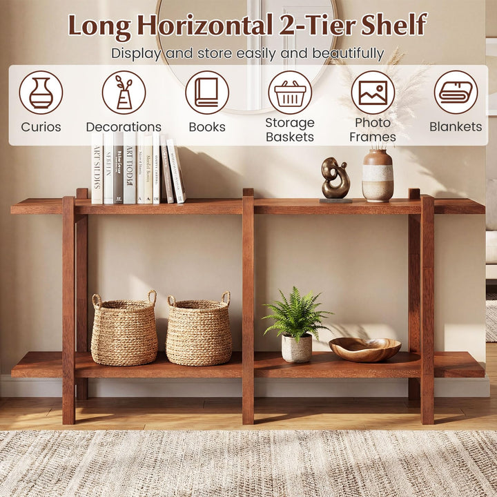 Giantex 2 Tier Wood Bookshelf 48" Modern Wide Storage Shelf