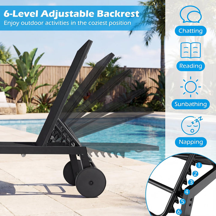 Giantex Patio Chaise Lounge Chair with Wheels and 6-Level Adjustable Backrest (1/2)