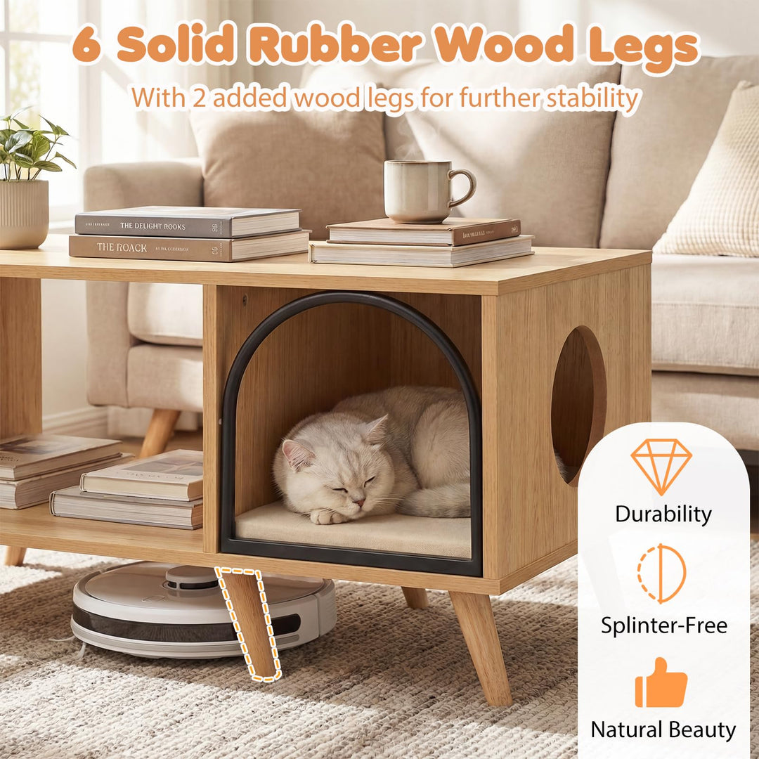 Giantex 2 in 1 Coffee Table with Cat House for Entryway Home