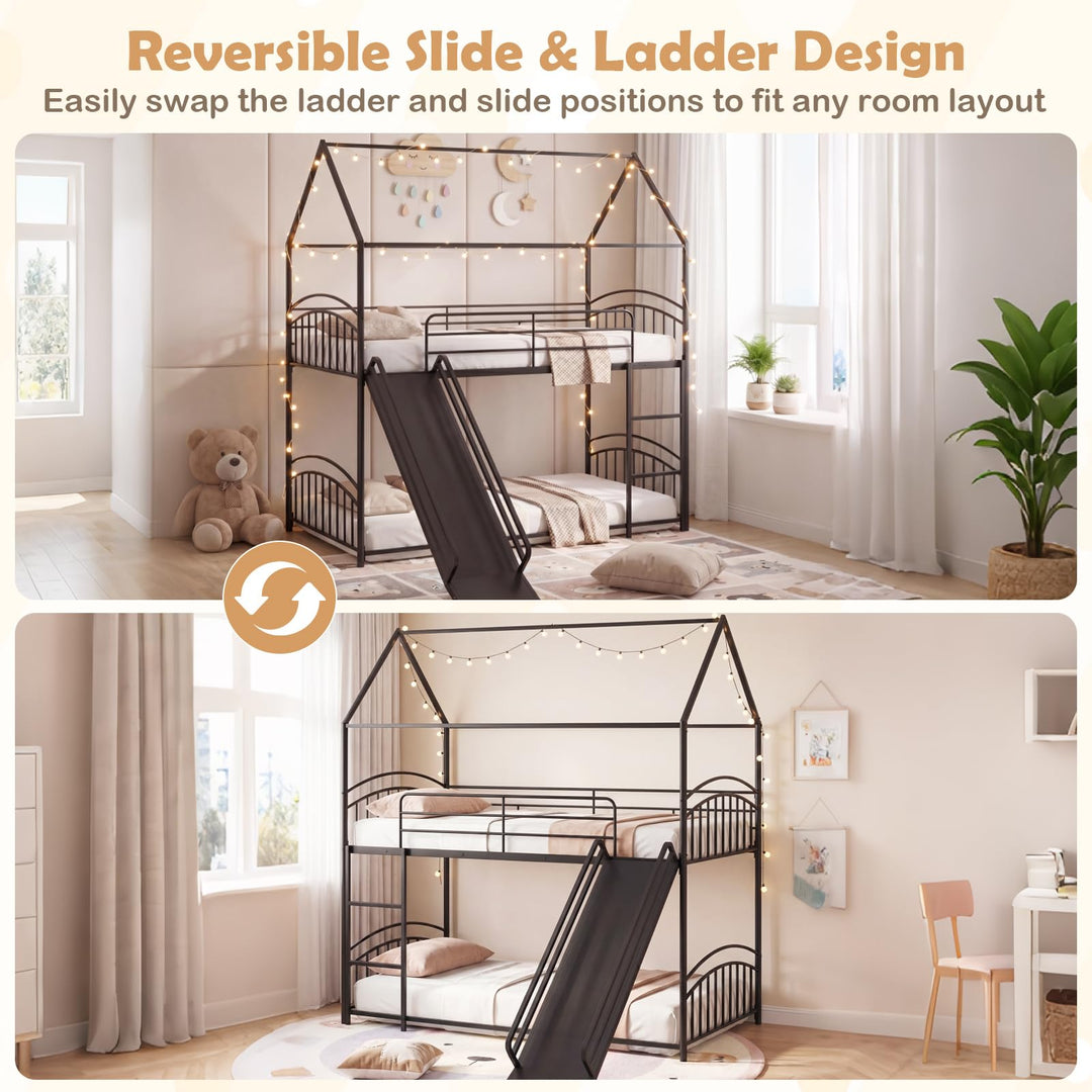 Giantex Twin Over Twin Bunk Bed with Slide &amp; Ladder for Boys Girls