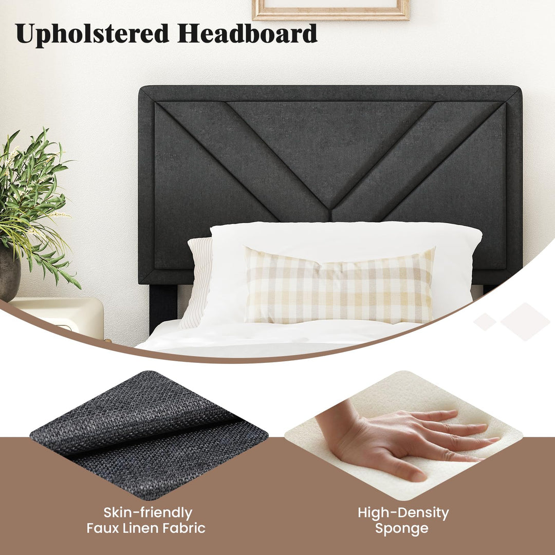 Upholstered Platform Bed Frame with Diagonal Channel Tufted Headboard