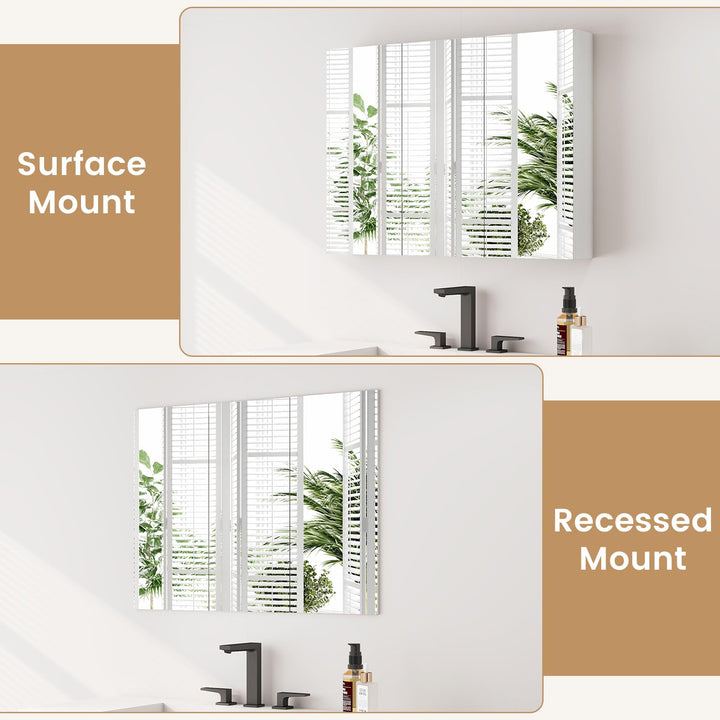 Giantex Wall Mounted Medicine Cabinet with 3 Frameless Mirrored Doors & Mounting Hardware