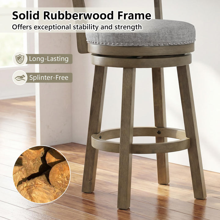 Giantex Swivel Bar Stool | 27" Counter Height Stool with Linen Fabric Upholstered Seat &amp; Back
