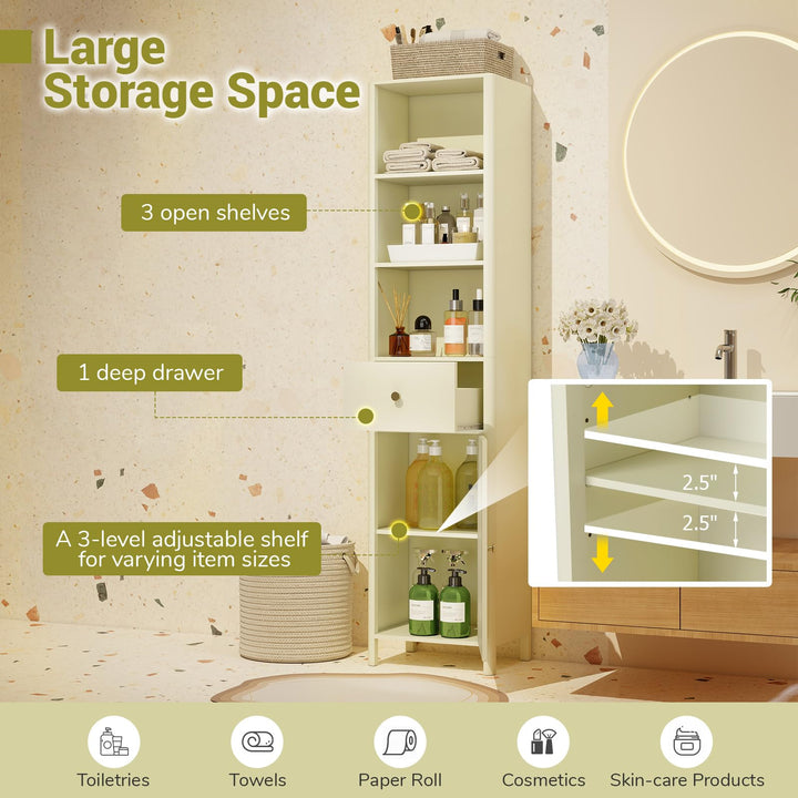 Giantex 67 Inch Tall Bathroom Cabinet, Narrow Floor Cabinet with Fluted Door