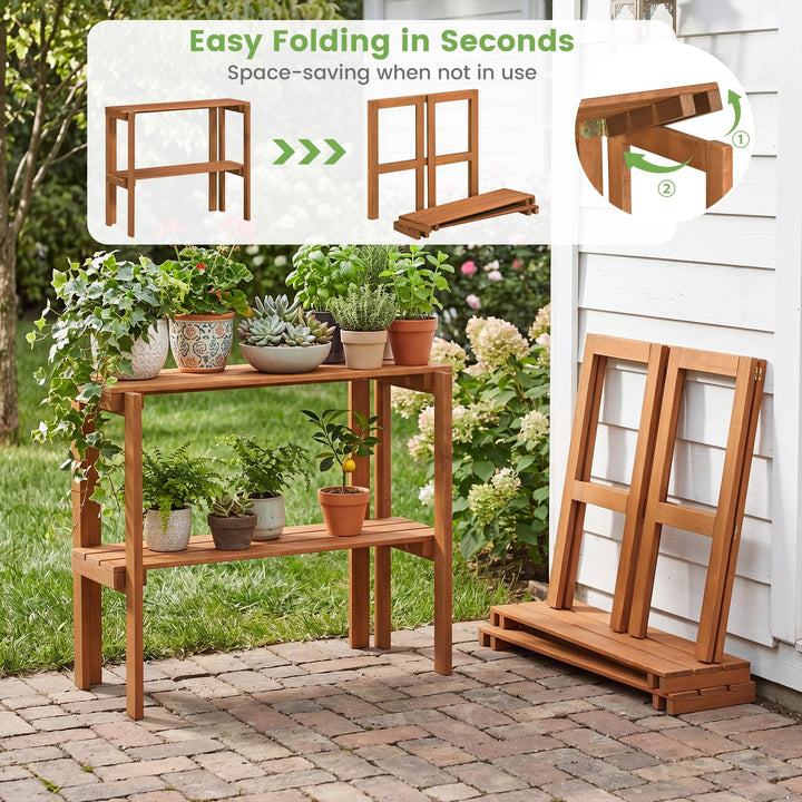 Giantex 2-Tier Solid Wood Foldable Plant Shelf